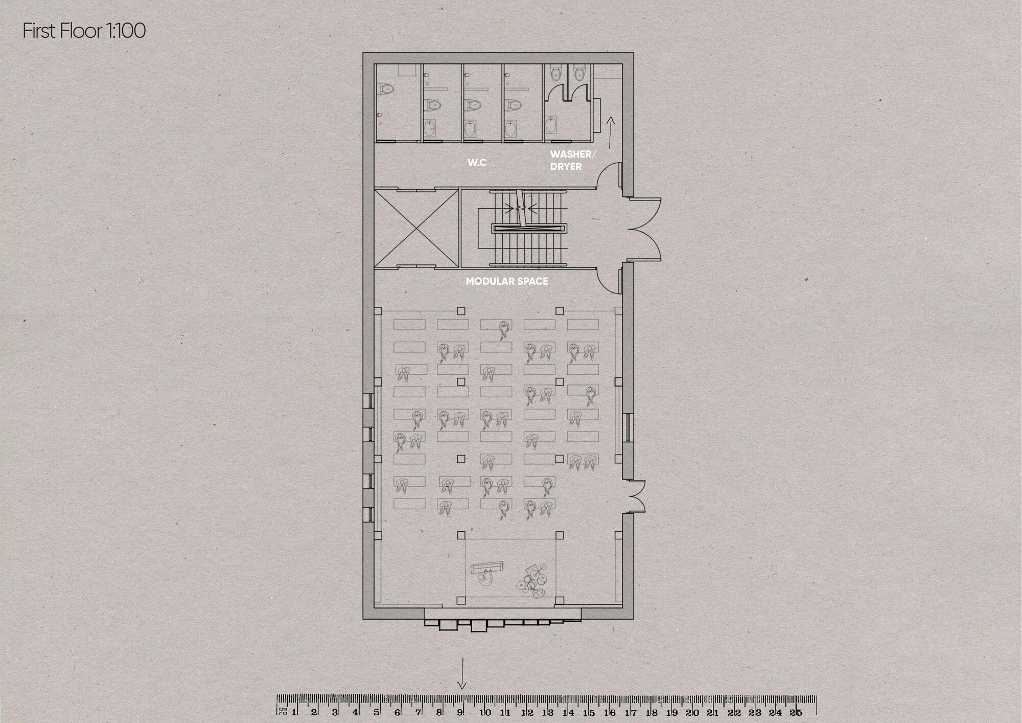 First floor plan, the modular space