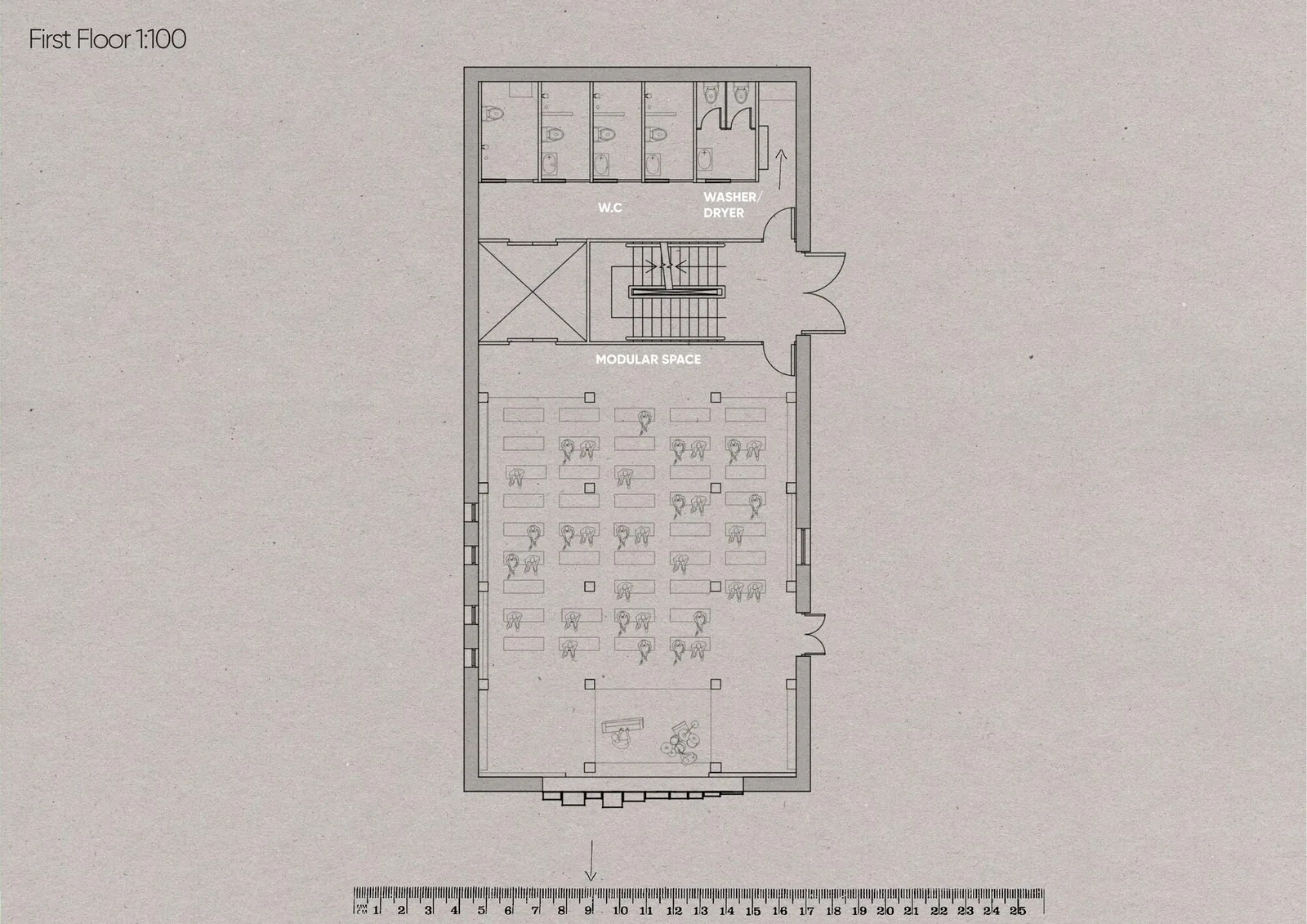 First floor plan, the modular space