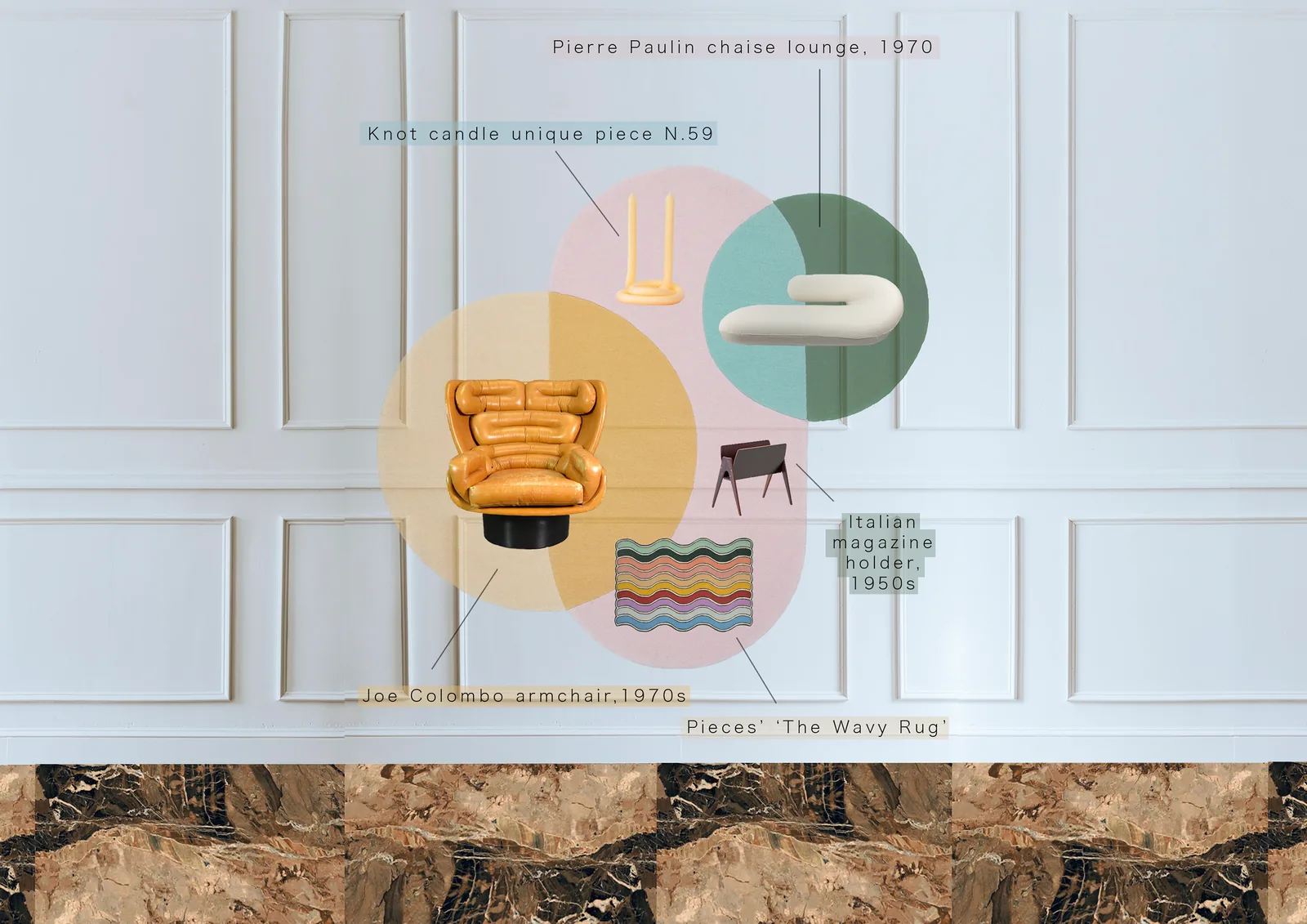 Upstairs furniture, material and colour concept