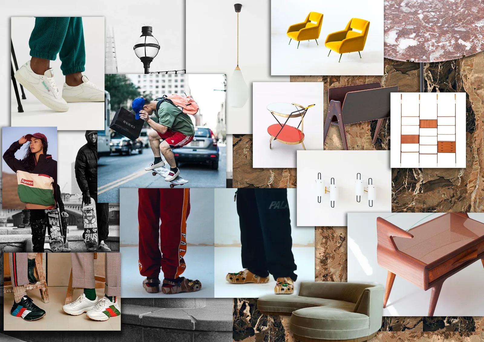 Skate culture, streetwear and material references