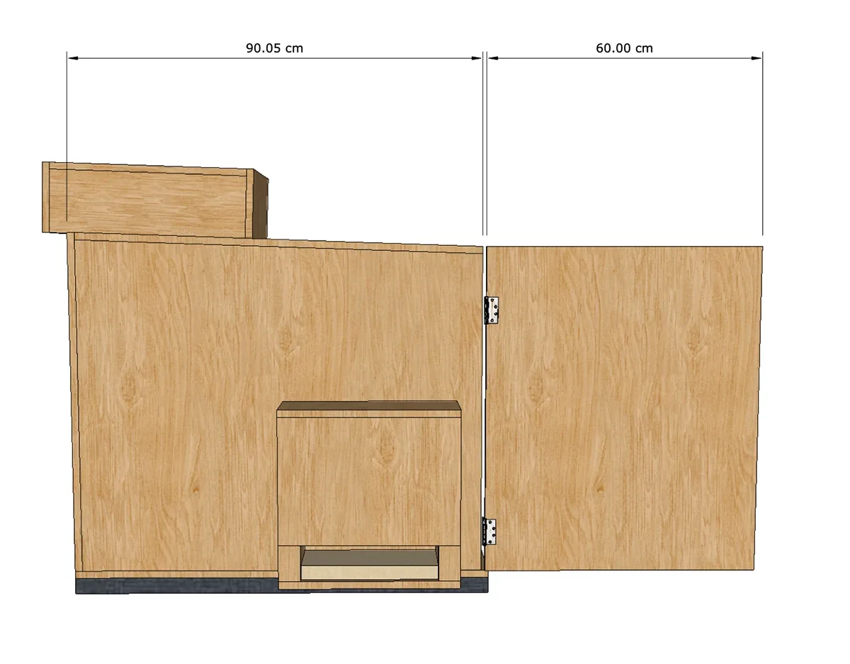 Dimensioned elevation of the enclosure and access doors