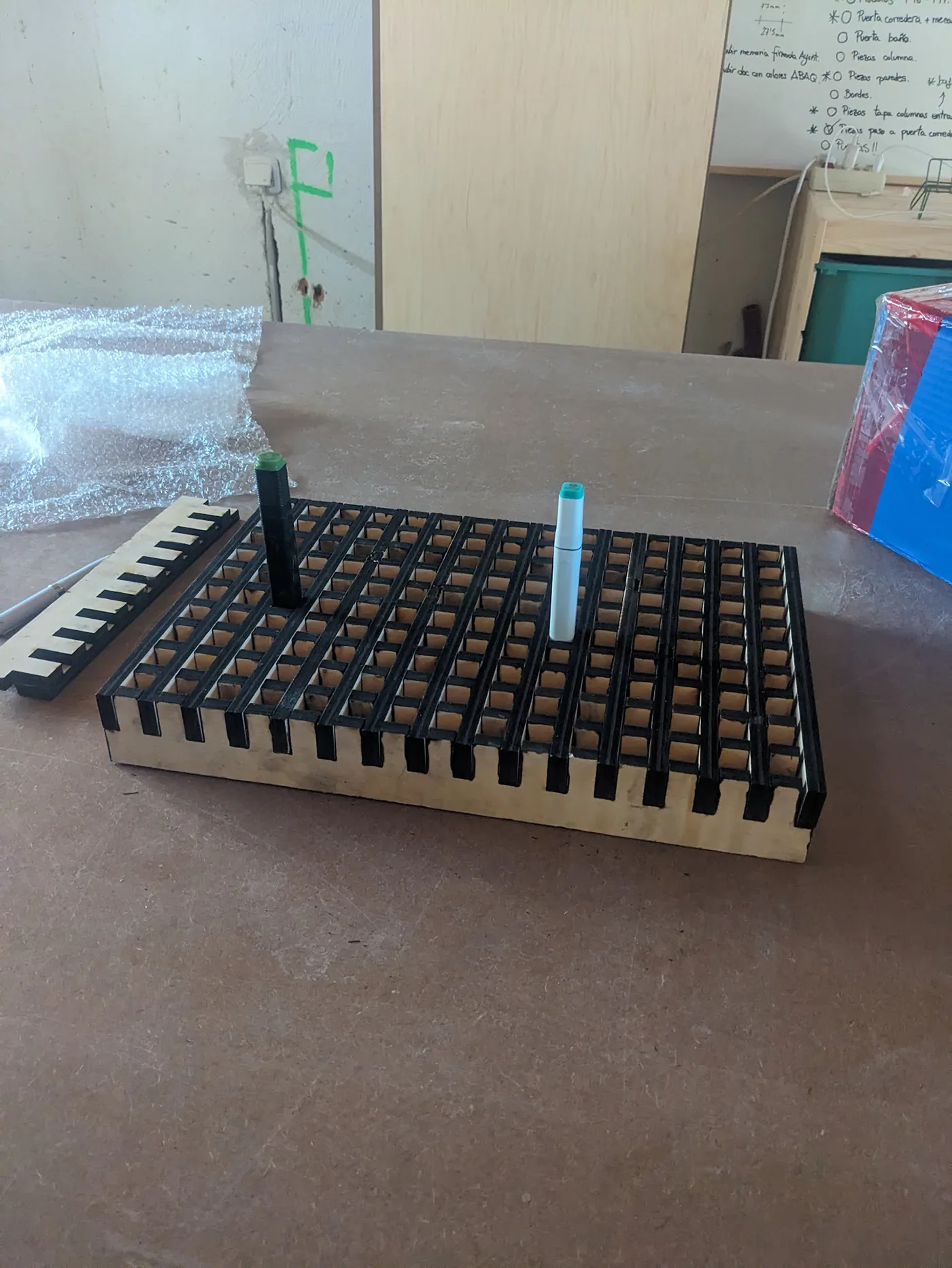 Marker organiser being tested during fabrication