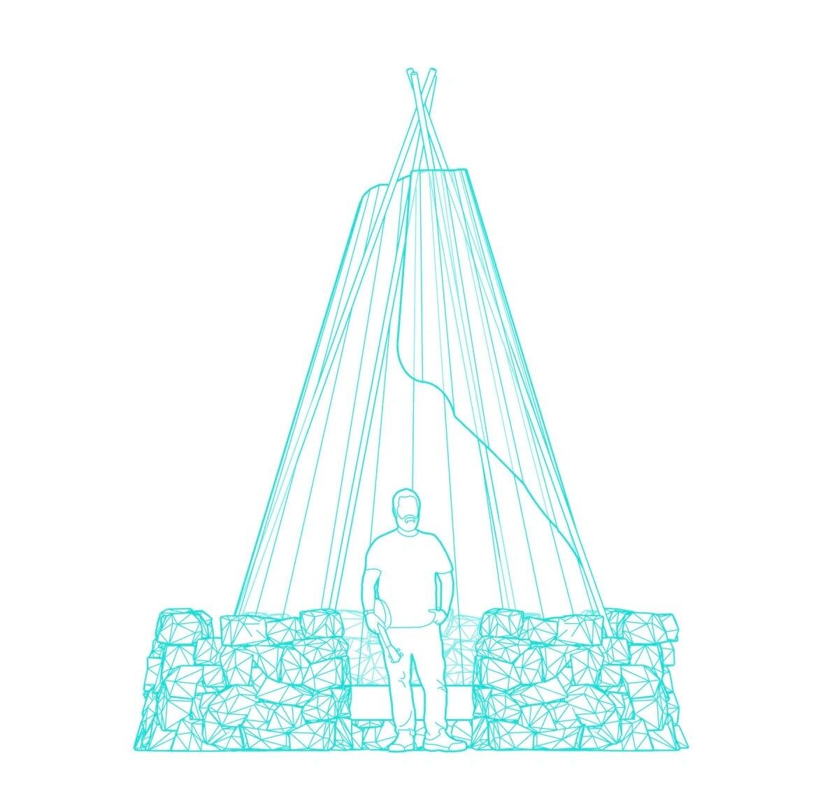 Wireframe render with a figure for scale