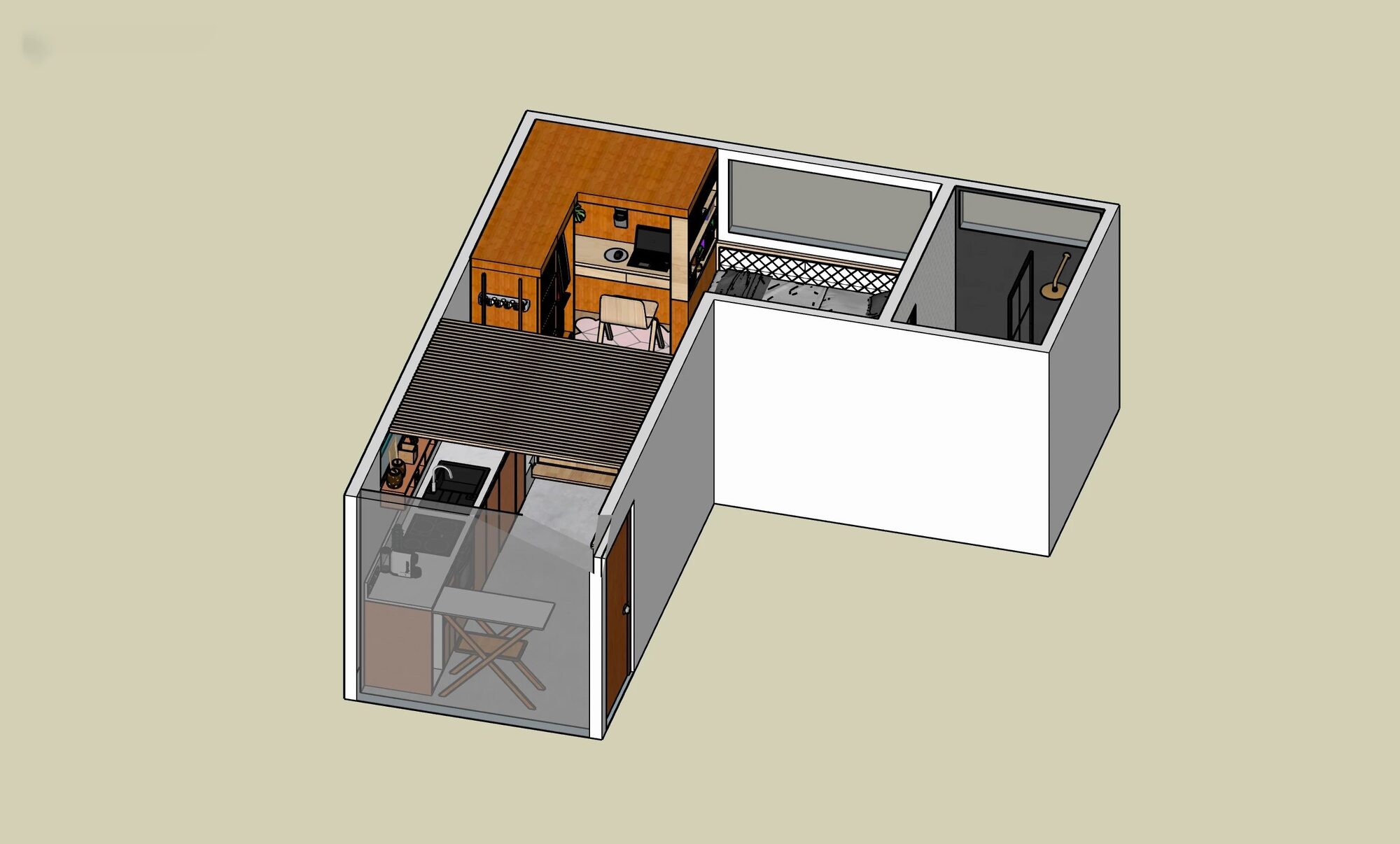 Cutaway render of one home layout